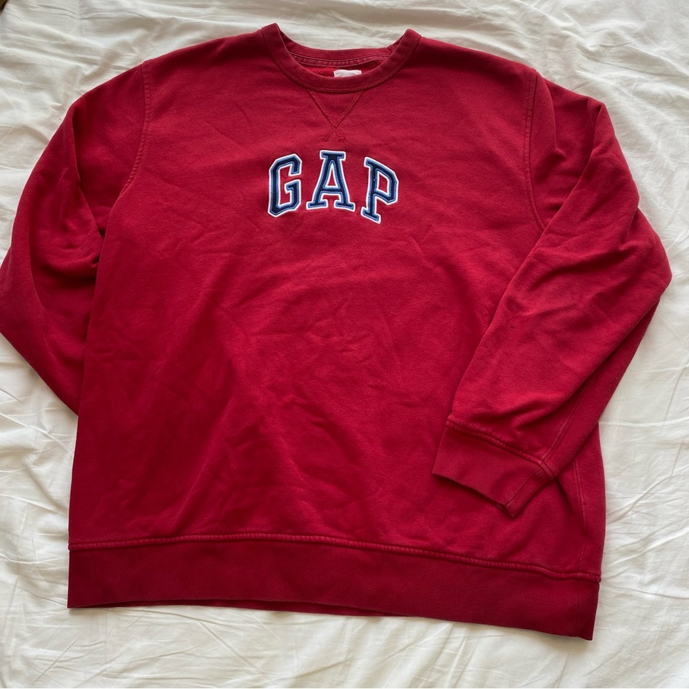 GAP Men's Crewneck Sweatshirt - Deep Red with Navy